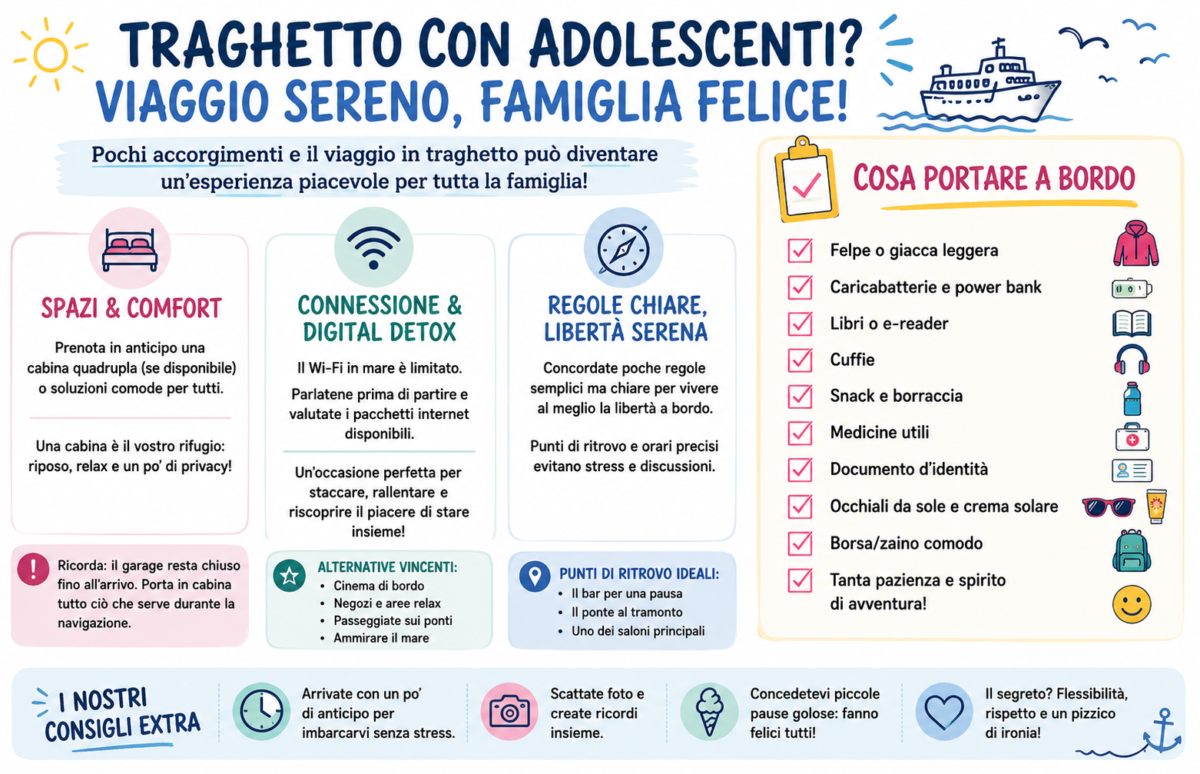 Come sopravvivere a una traversata in traghetto con figli adolescenti (senza crisi di nervi)