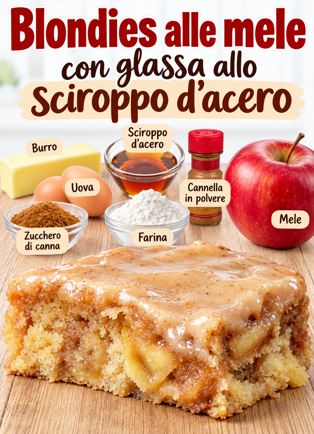 Blondies alle mele e cannella con glassa allo sciroppo d’acero 7 Blondies alle mele e cannella con glassa allo sciroppo d’acero