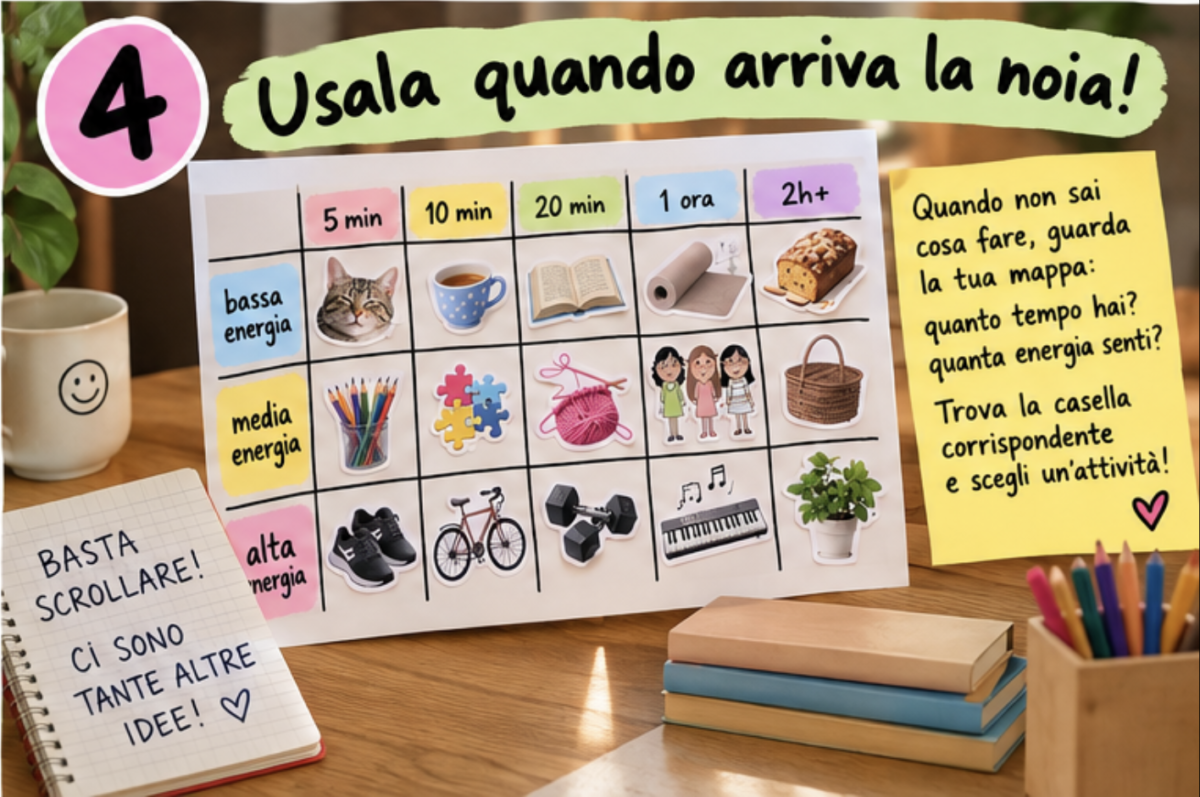 La mappa anti-noia fai da te: un gioco per riscoprire il piacere di fare (al posto di scrollare) 6 La mappa anti-noia fai da te: un gioco per riscoprire il piacere di fare (al posto di scrollare)